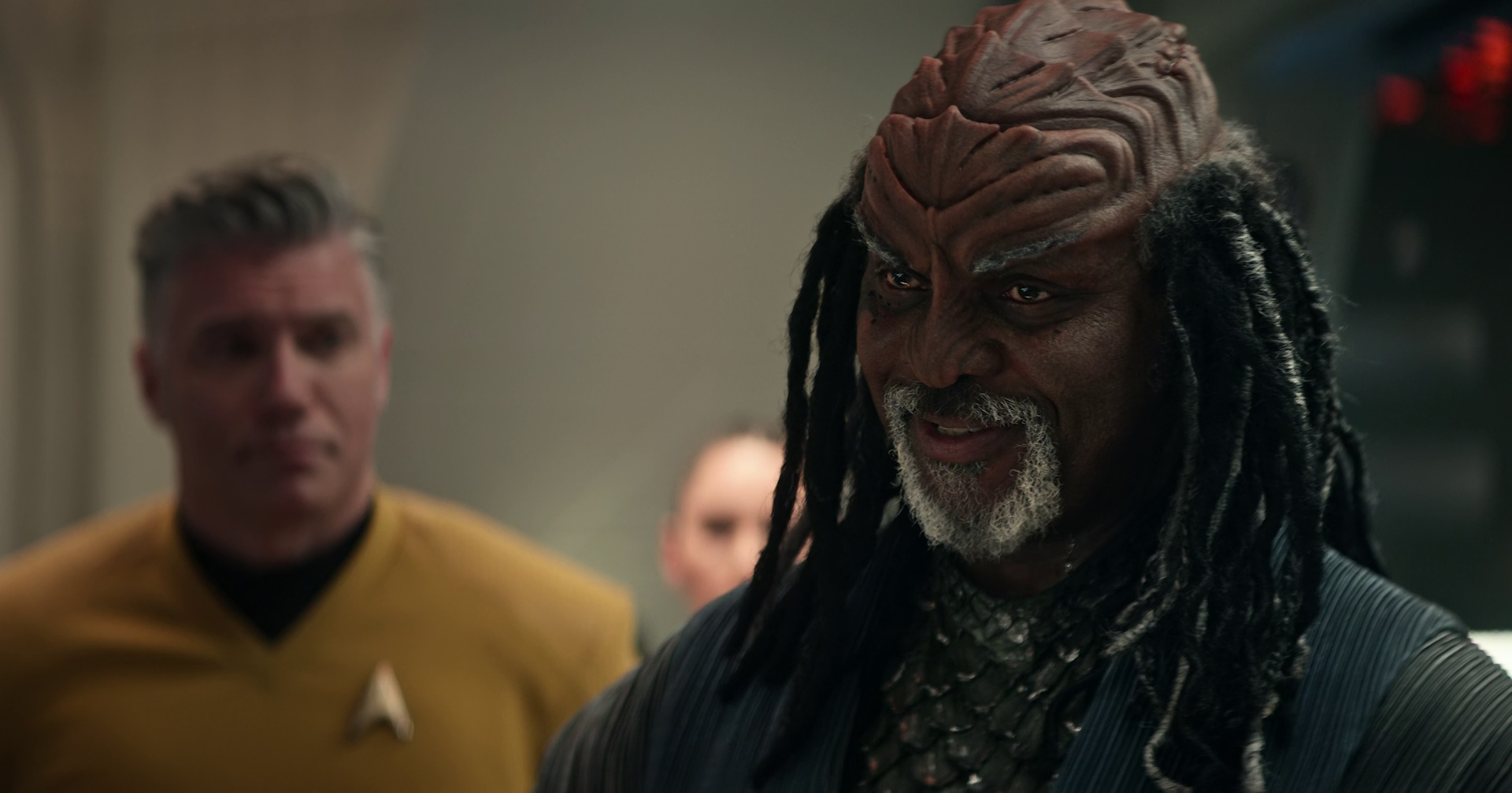 Still frame from Star Trek: Strange New Worlds Season 2 (2023) showing Ambassador Rah.