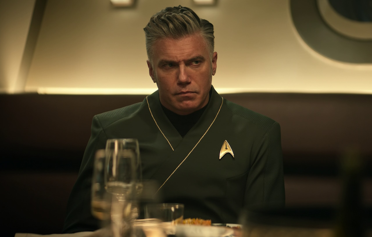 Still frame from Star Trek: Strange New Worlds Season 2 showing Captain Pike.