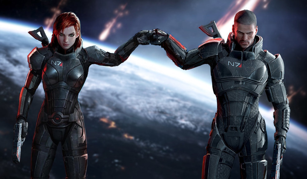 Concept art for Mass Effect 3 showing two different versions of Commander Shepard.