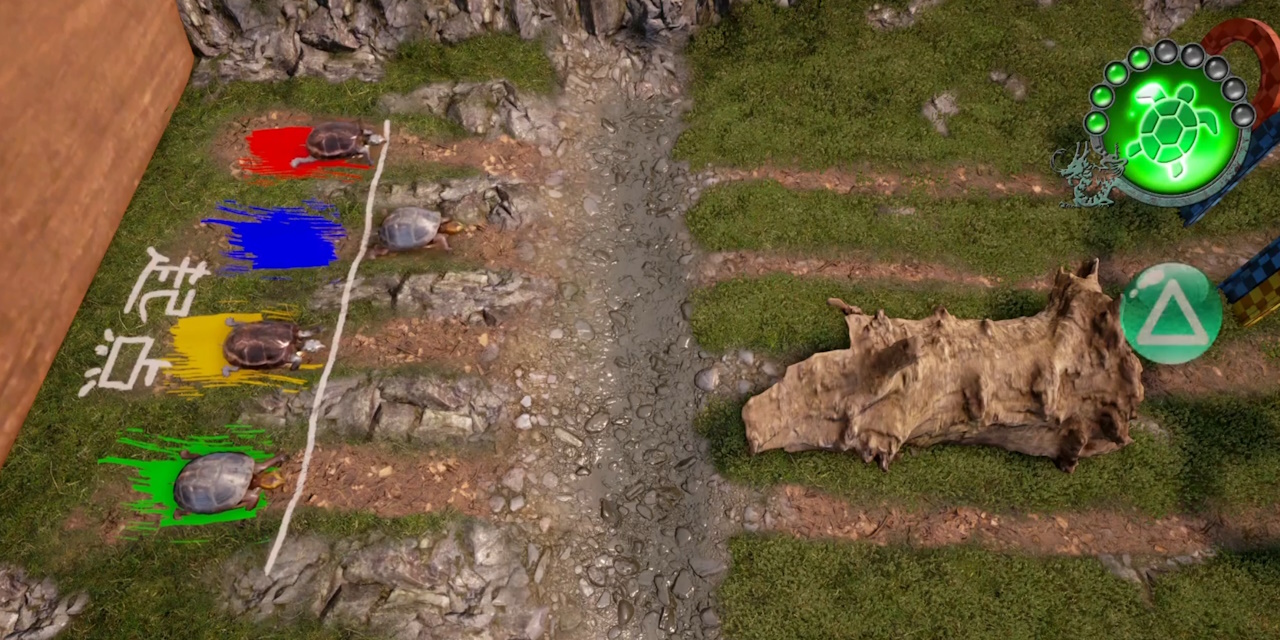 Screenshot of Shenmue III showing a tortoise race.