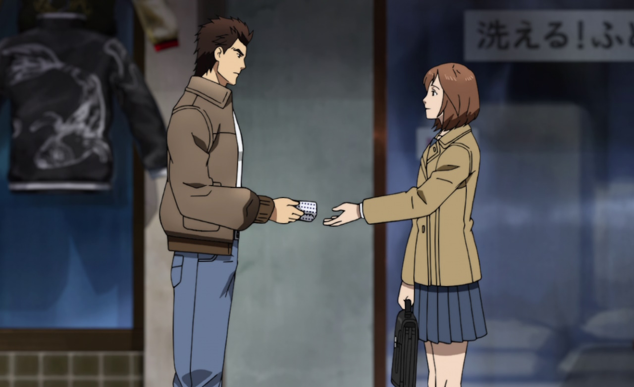 Still frame from Shenmue: The Animation showing Ryo and a female character.