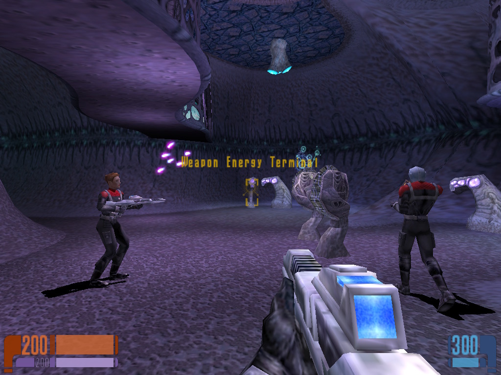 Screenshot of Star Trek: Voyager - Elite Force showing a first-person viewpoint.