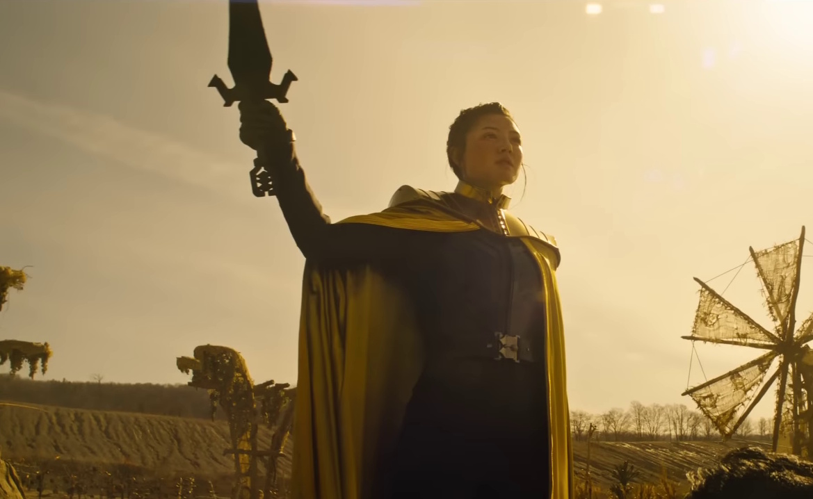 Still frame from the Section 31 trailer showing a young Georgiou raising a sword.