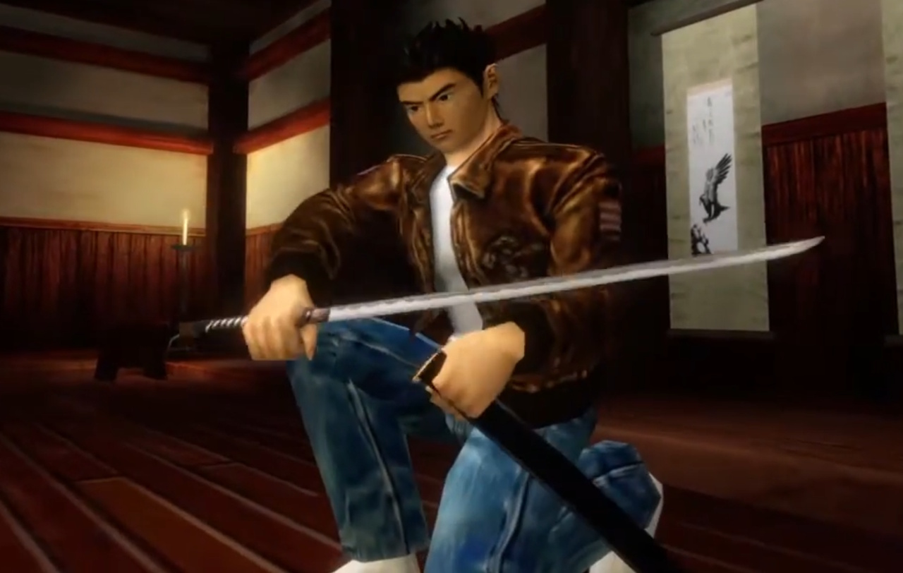Screenshot of Shenmue (1999) showing Ryo with his father's sword.