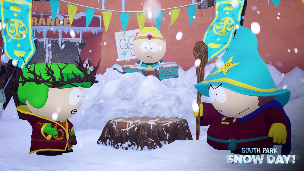Promo screenshot of South Park: Snow Day including the game's logo.
