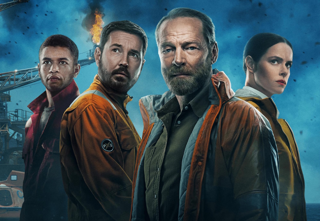 Promo poster for The Rig showing several main characters. Cropped.