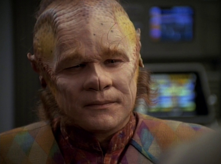 Still frame from Star Trek: Voyager showing a close-up of Neelix.