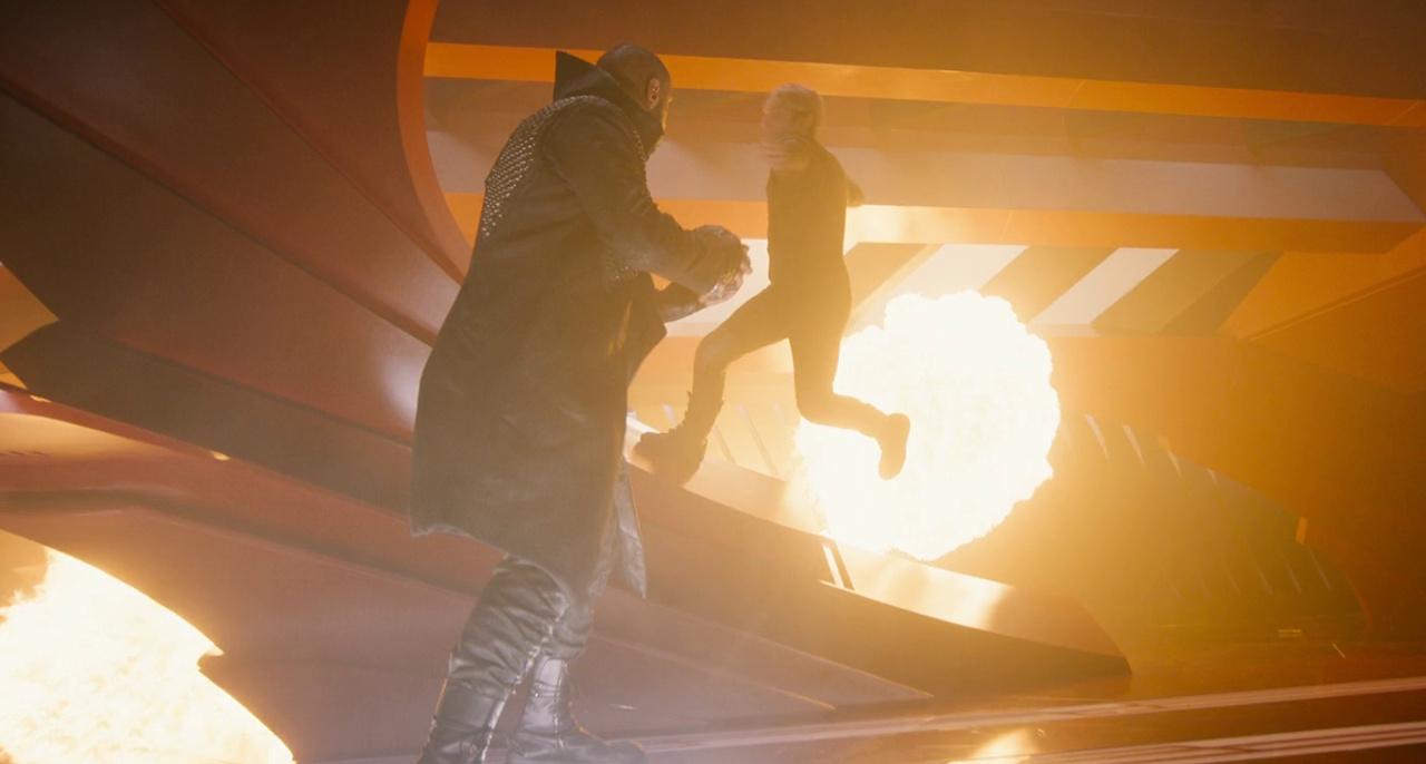 Still frame from Star Trek: Section 31 showing Sahar and Fuzz fighting.