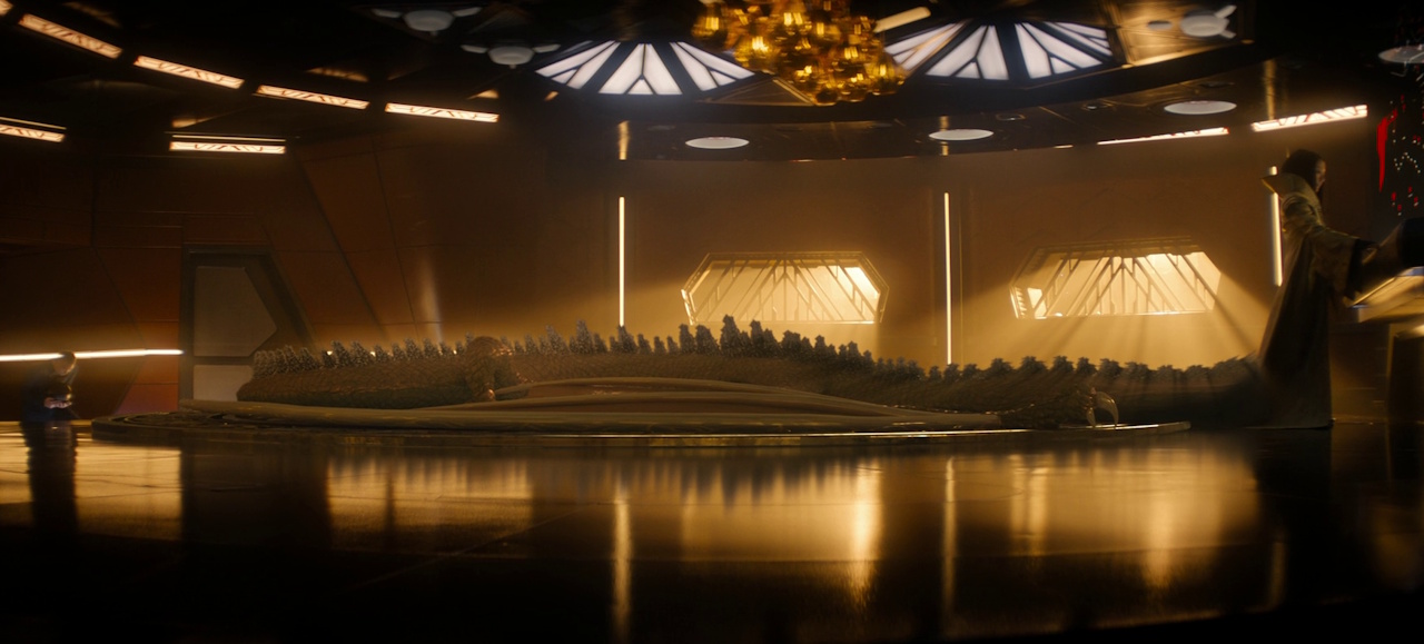 Still frame from Star Trek: Section 31 (2025) showing Georgiou in her throne room in the Terran Empire.