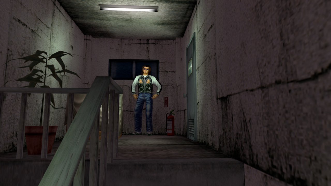 Screenshot of Shenmue (1999/2000) showing the way into Nagai Industries.