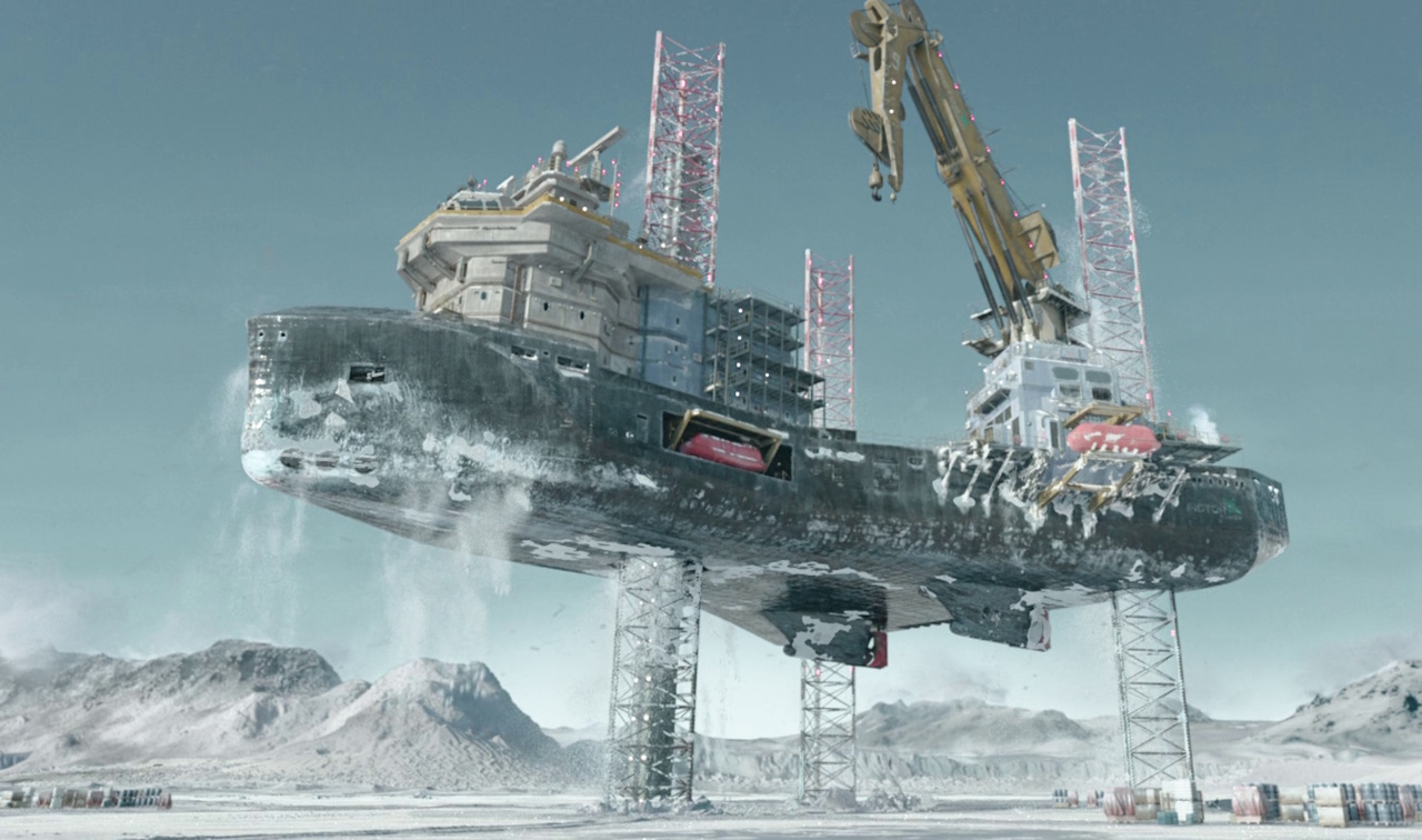 Still frame from The Rig Season 2 (2025) showing the Stac on the arctic ice.