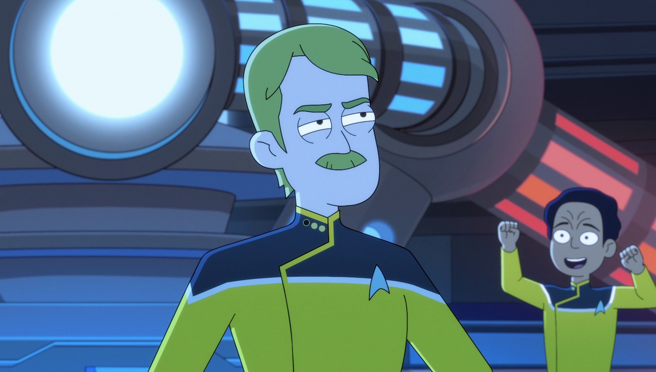 Still frame from Star Trek: Lower Decks showing Chief Engineer Billups.