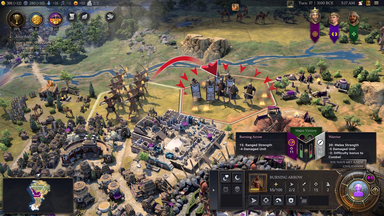 Screenshot of Civilization VII (2025) showing a ranged attack being readied.