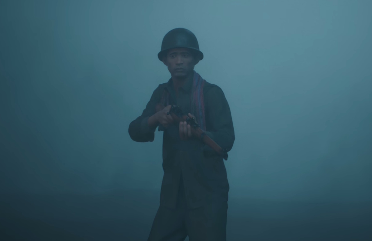 Screenshot of Civilization VII (2025) showing a solider from the opening cinematic.