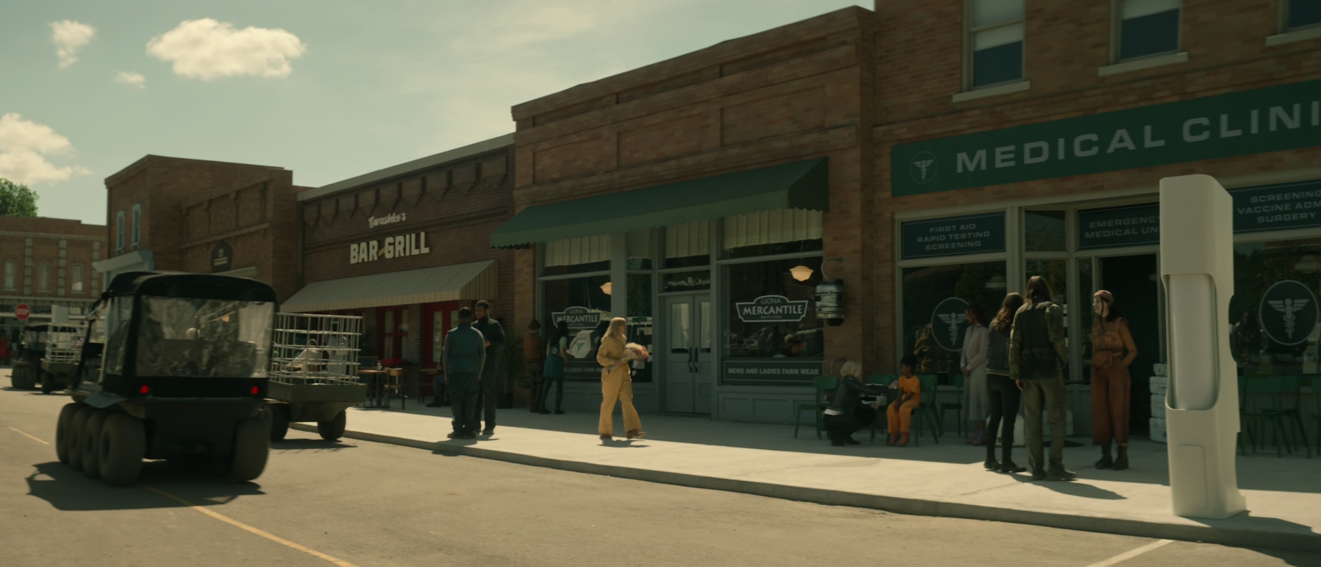 Still frame from Star Trek: Strange New Worlds Season 2 Episode 10 (2023) showing a street on Parnassus Beta.