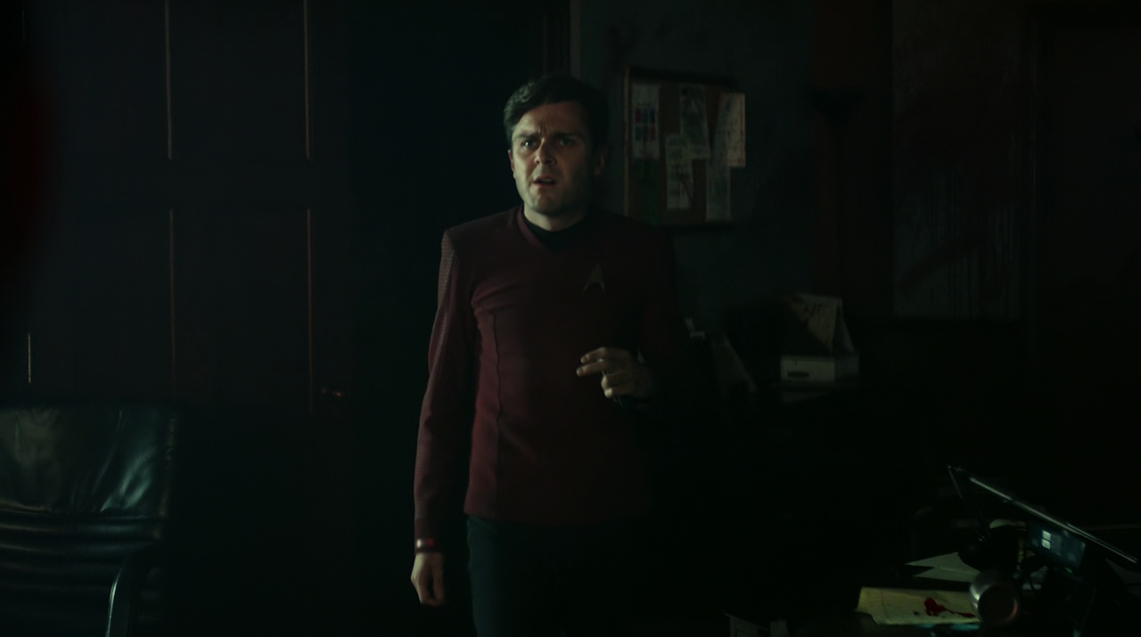 Still frame from Star Trek: Strange New Worlds Season 2 Episode 10 (2023) showing Scotty's introduction.