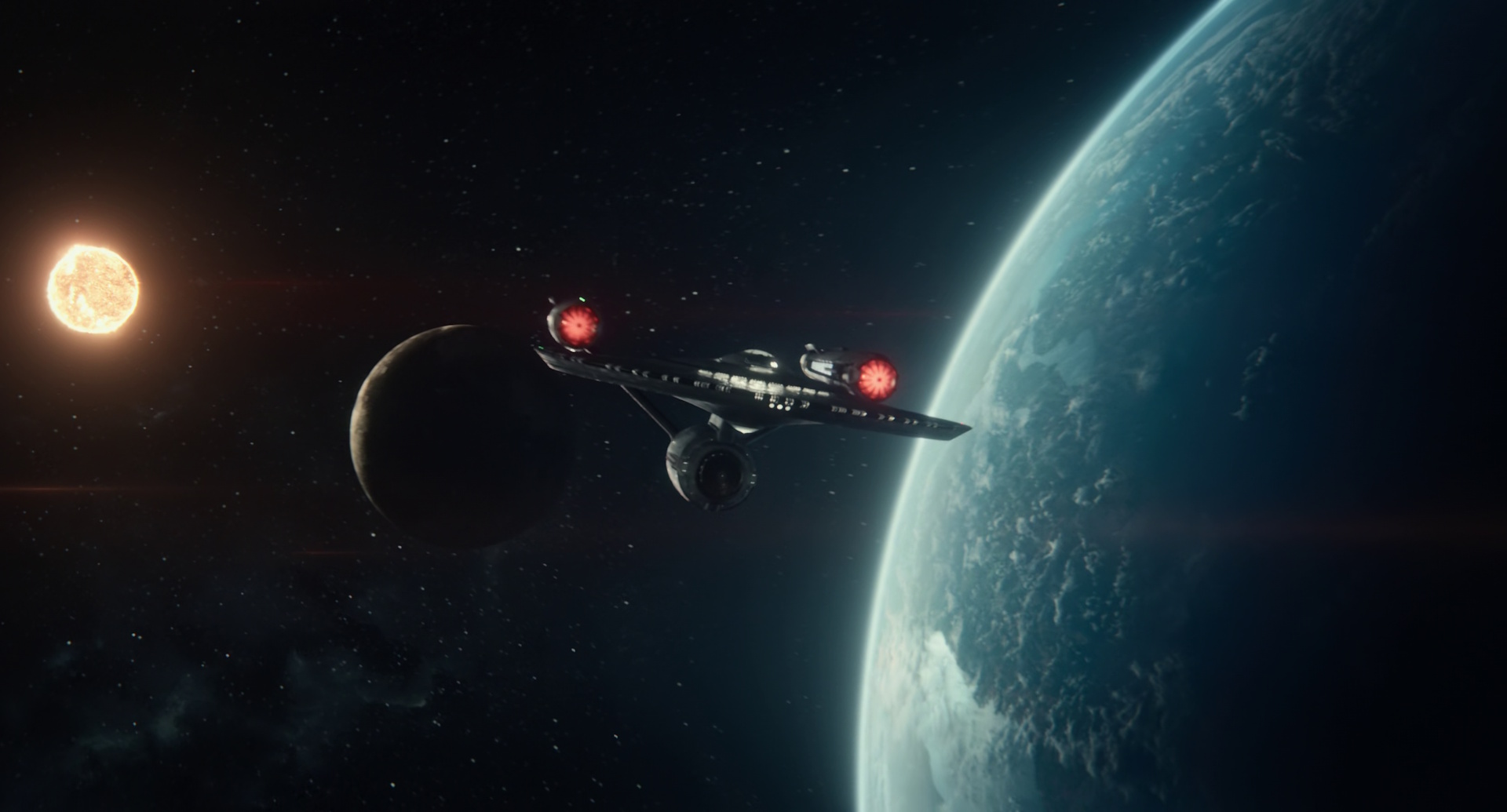 Still frame from Star Trek: Strange New Worlds Season 2 Episode 10 (2023) showing the USS Cayuga at the beginning of the episode.