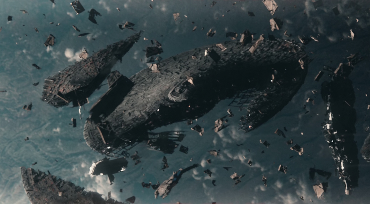 Still frame from Star Trek: Strange New Worlds Season 2 Episode 10 (2023) showing the wreck of the USS Cayuga.