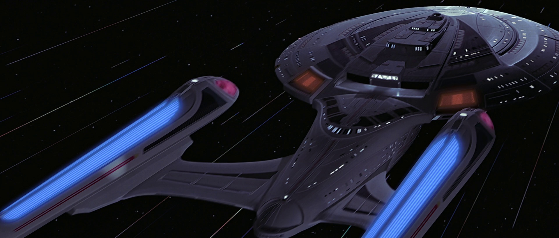 Still frame from Nemesis showing the Enterprise-E at warp.