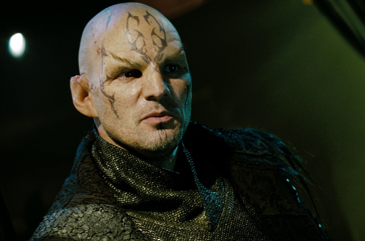 Still frame from Star Trek (2009) showing a close-up of Nero.
