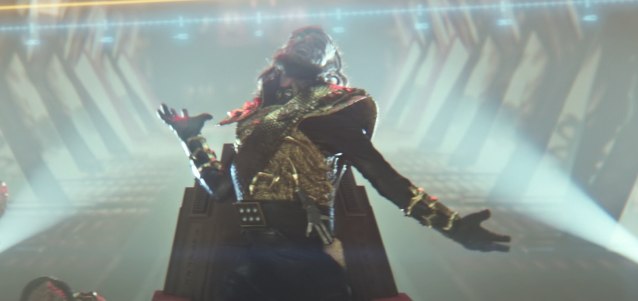 Still frame from Star Trek: Strange New Worlds Season 2 (2023) showing Klingon General Garkog mid-song.