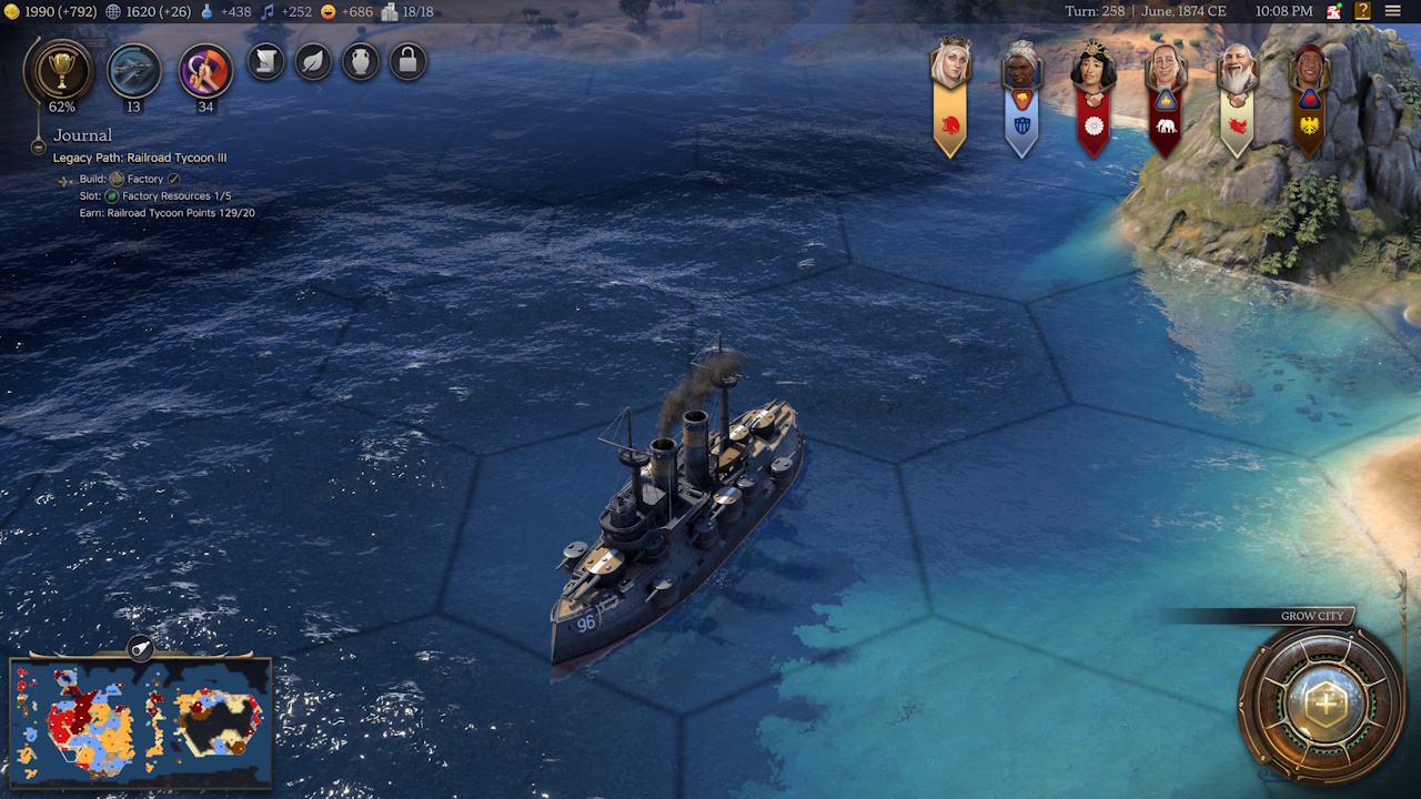 Screenshot of Civilization VII (2025) showing a battleship.
