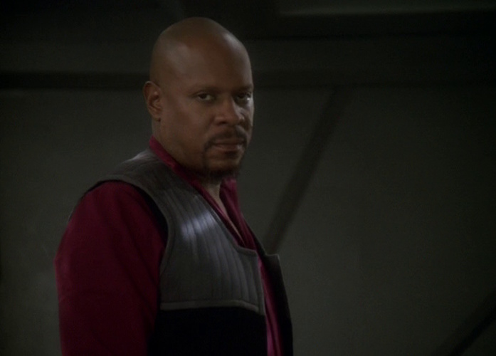 Still frame from In The Pale Moonlight showing Sisko looking directly at the camera.