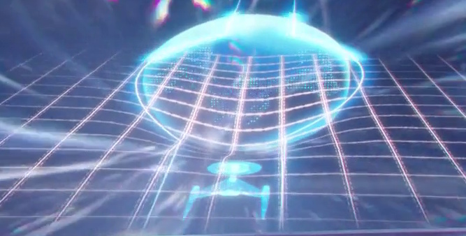 Still frame from Into The Forest I Go showing a simulation on the USS Discovery's viewscreen (cropped).