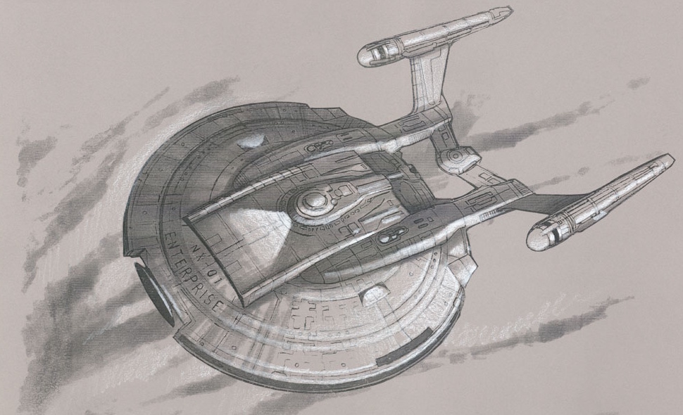 A sketch of the NX-01 Enterprise, cropped from a StarTrek.com wallpaper.