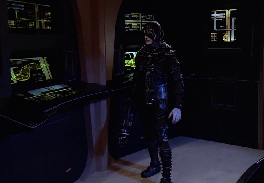 Still frame from Star Trek: The Next Generation showing a Borg drone.