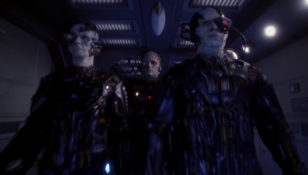 Still frame from Star Trek: Enterprise showing Borg drones.