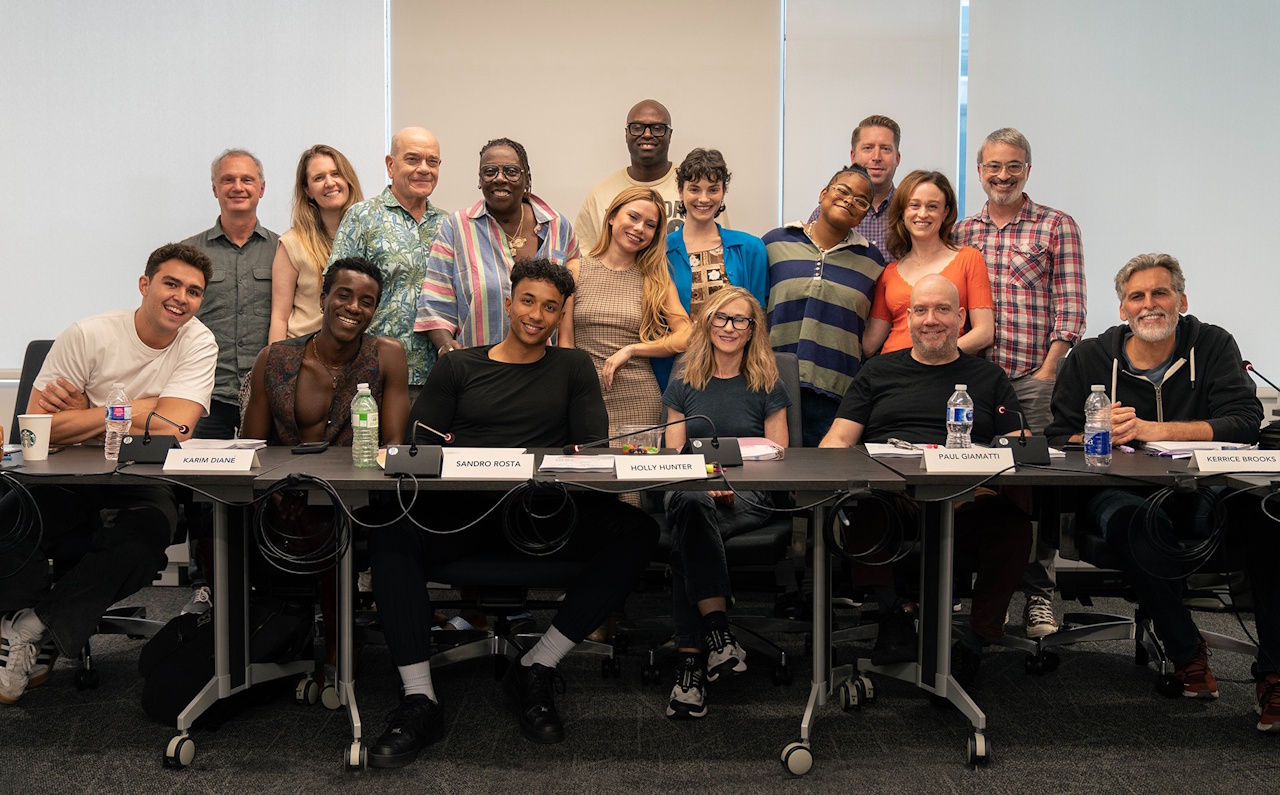 Behind-the-scenes photo from Star Trek: Starfleet Academy showing the main cast and crew at a table read.