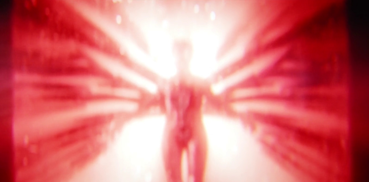 Still frame from Such Sweet Sorrow showing the Red Angel just out of focus.