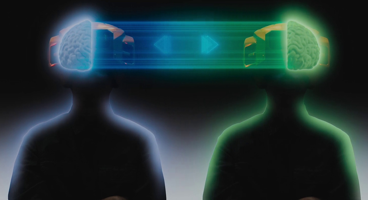 Still frame from The Electric State (2025) showing a neurocaster commercial.