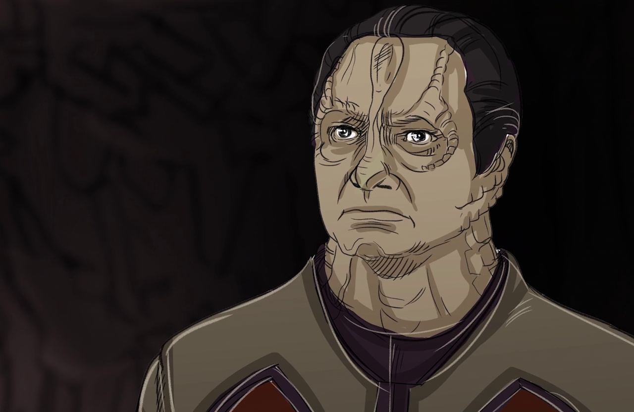 Still frame from What We Left Behind: Looking Back At Deep Space Nine showing a sketch of Garak.