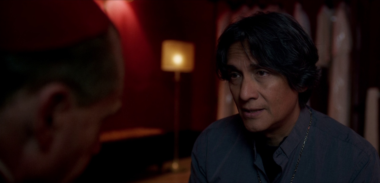 Still frame from Conclave (2024) showing Cardinal Benitez after his election to the papacy.