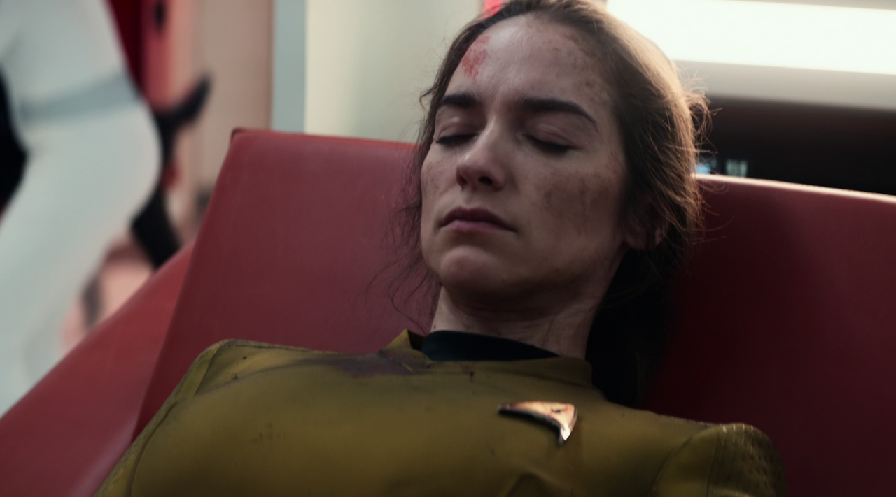 Still frame from Star Trek: Strange New Worlds Season 2 showing Captain Batel in sickbay.