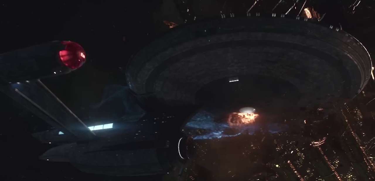 Still frame from the Star Trek: Strange New Worlds Season 3 trailer showing the USS Enterprise.