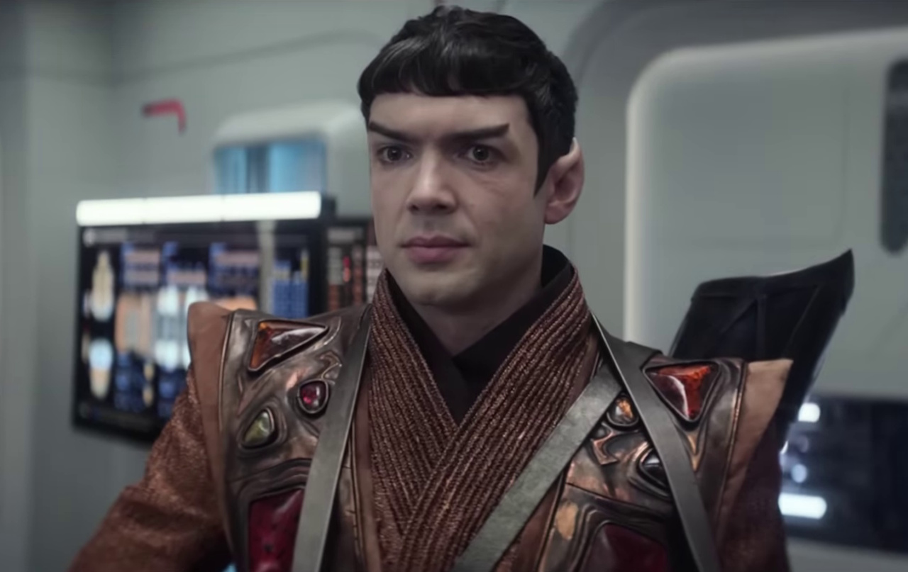 Still frame from the Star Trek: Strange New Worlds Season 3 trailer showing Spock in a Vulcan costume.