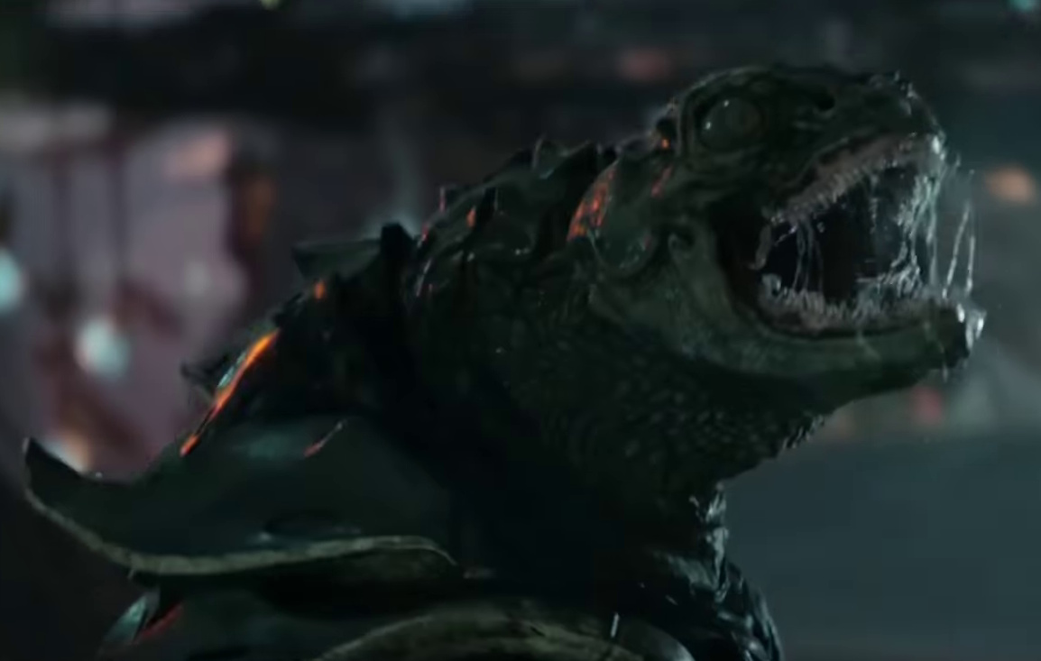 Still frame from the Star Trek: Strange New Worlds Season 3 trailer showing a Gorn.
