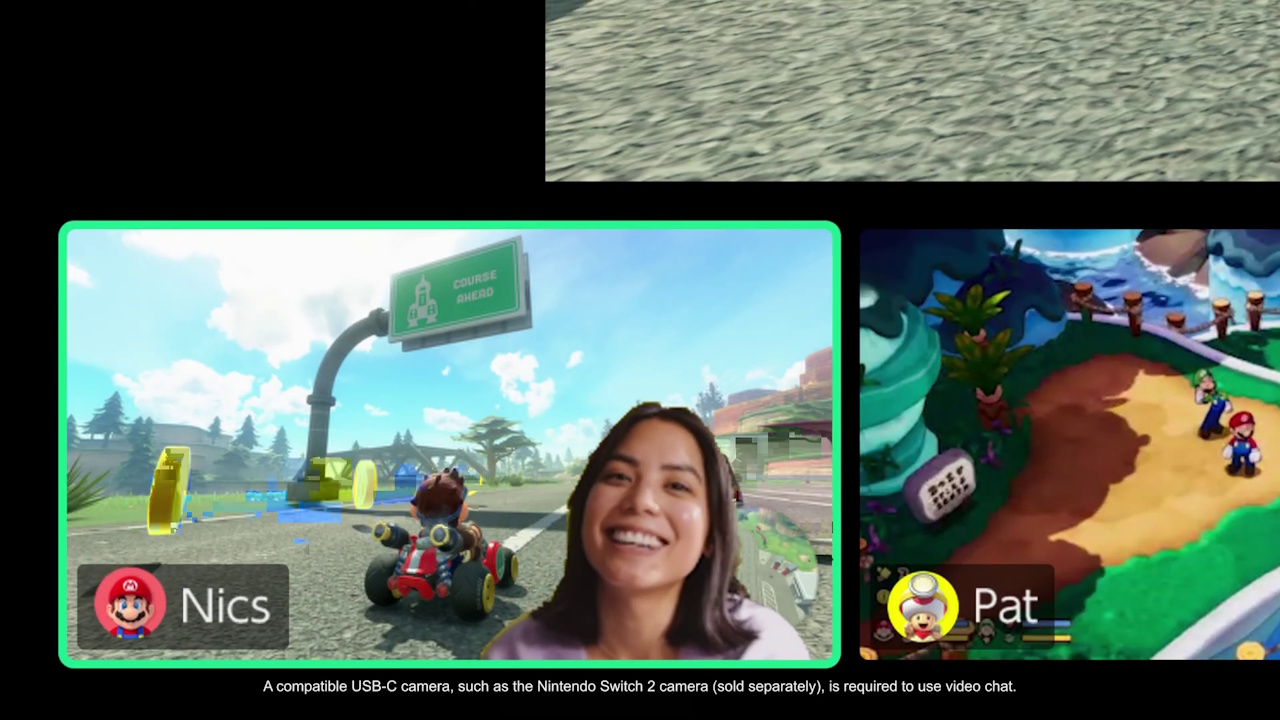 Still frame from the Nintendo Switch 2 Direct showing a gamer using the Switch 2 Camera.