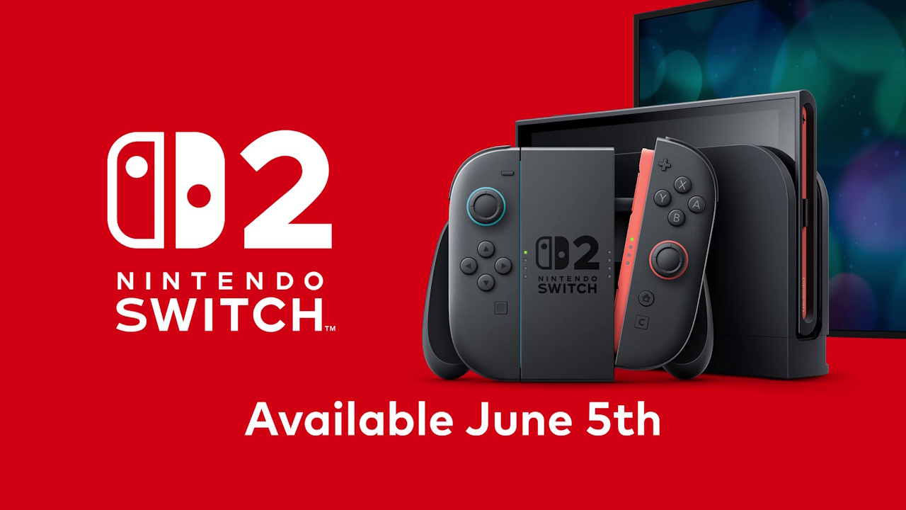 Still frame from the Nintendo Switch 2 Direct showing the console and its release date.