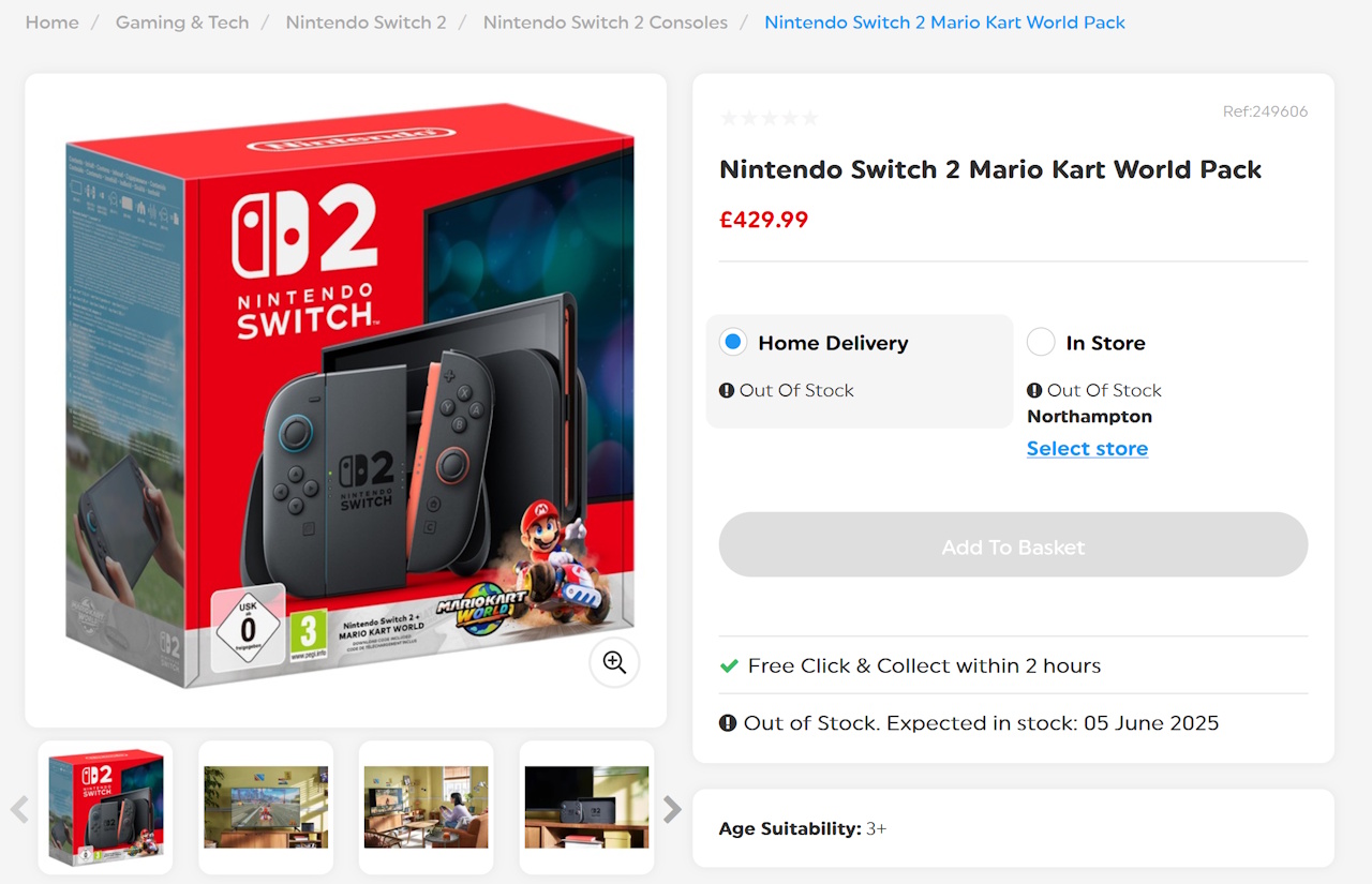 Screenshot of Smyth's UK website showing the Switch 2 listing.