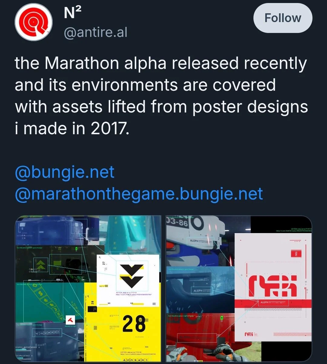 Screenshot of a Twitter post by AntiReal alleging plagiarism by Bungie.