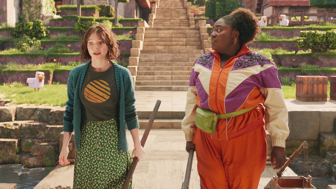 Still frame from A Minecraft Movie showing Natalie and Dawn.