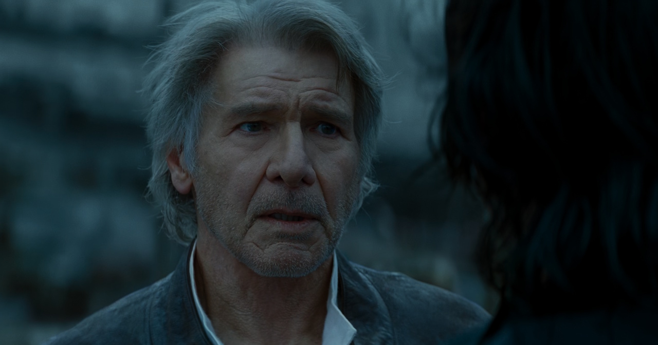 Still frame from Star Wars: The Rise of Skywalker (2019) showing a close-up of Han Solo.