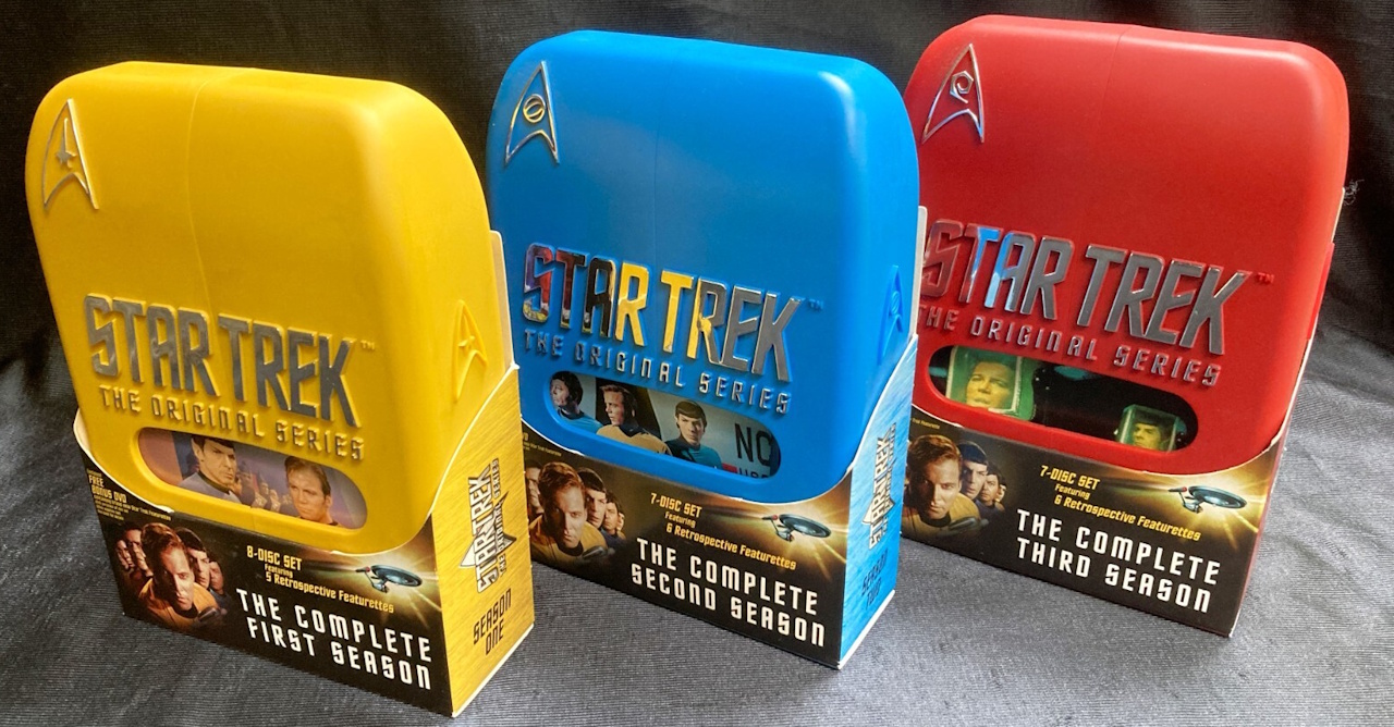 Photo of the chunky plastic boxes used for Star Trek: The Original Series DVDs in the mid-2000s.