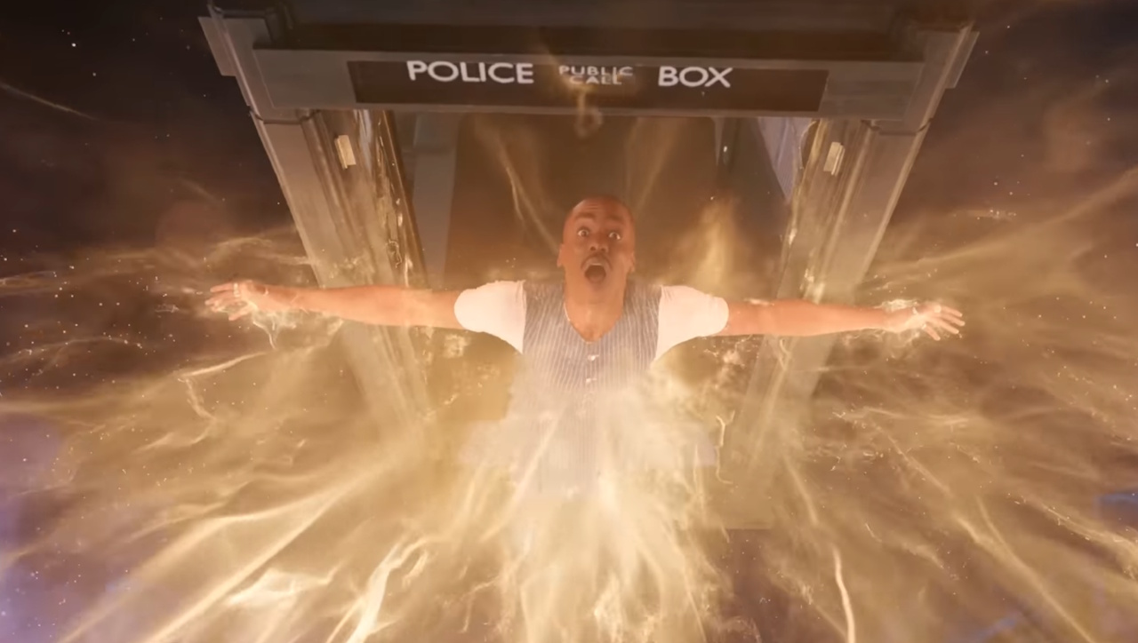 Still frame from Doctor Who Season 15 (2025) showing the Doctor's regeneration.