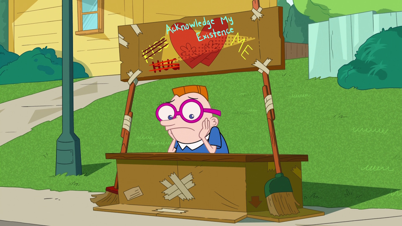 Still frame from Phineas and Ferb Season 5 showing Irving looking sad.