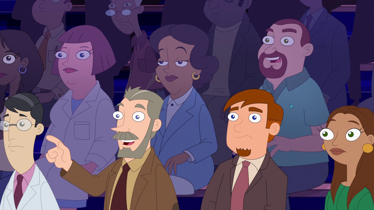 Still frame from Phineas and Ferb Season 5 showing minor characters in a crowd scene.
